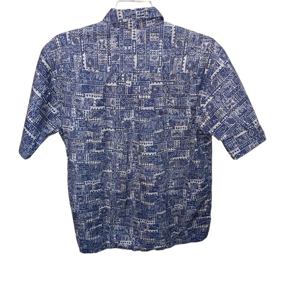 Men's Cooke Street Honolulu Hawaiian Short Sleeve Blue/Grey Cotton Shirt Large - Picture 3 of 5